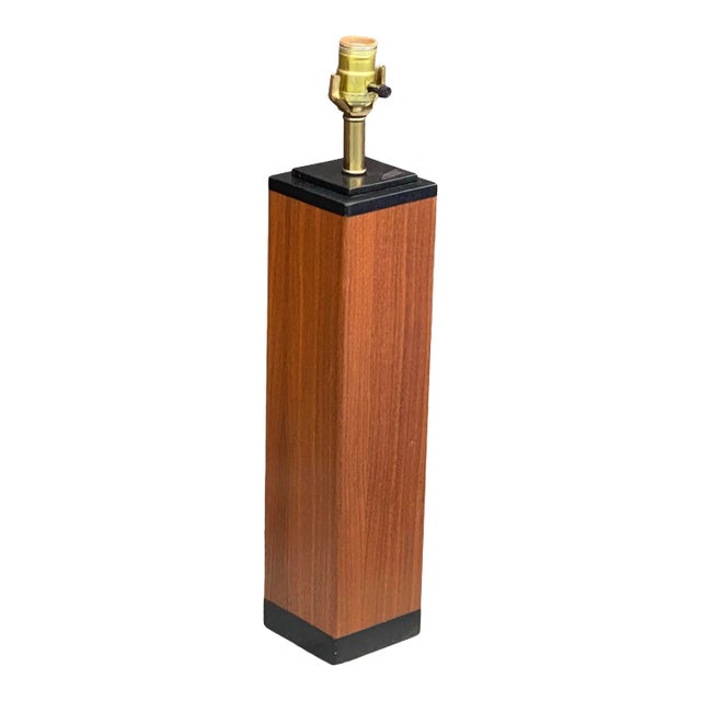 Mid-Century Danish Modern Teak & Leather Skyscraper Table Lamp For Sale