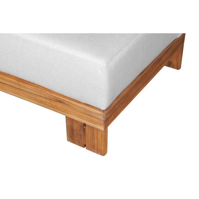 Wood Paradiso Outdoor Solid Teak Wood Ottoman - Light Gray Fabric For Sale - Image 7 of 7
