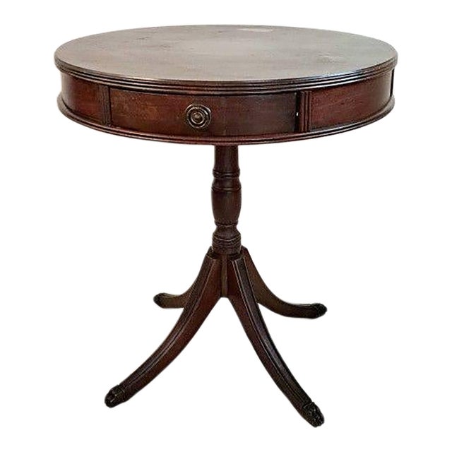 1920s–30s Federal/Hepplewhite Revival Mahogany Drum Table Paw Feet Single Drawer For Sale