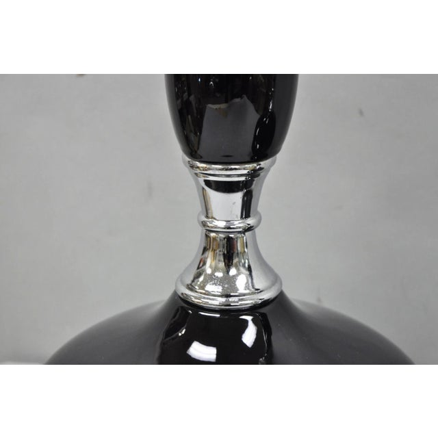 Metal Vintage Mid Century Modern Black Glazed Ceramic & Chrome Table Lamps - A Pair For Sale - Image 7 of 12