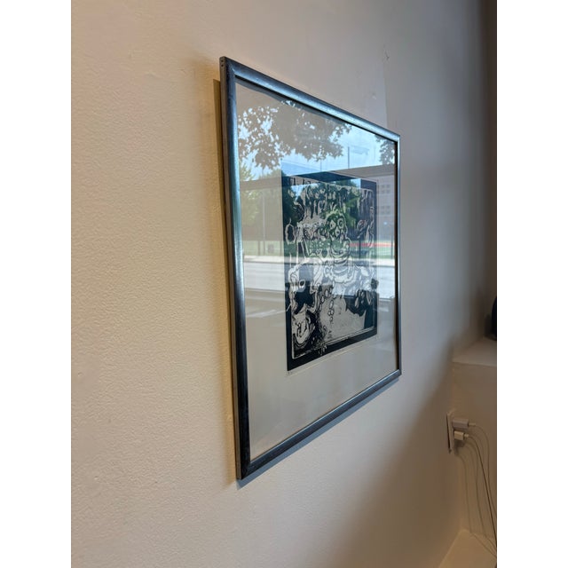 1960s Vintage Late 60s Monochrome Abstract Floral Lithograph Print For Sale - Image 5 of 5