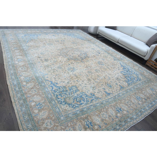 1970s Vintage Persian Handmade Wool Cotton Light Brown Area Rug For Sale In San Francisco - Image 6 of 11