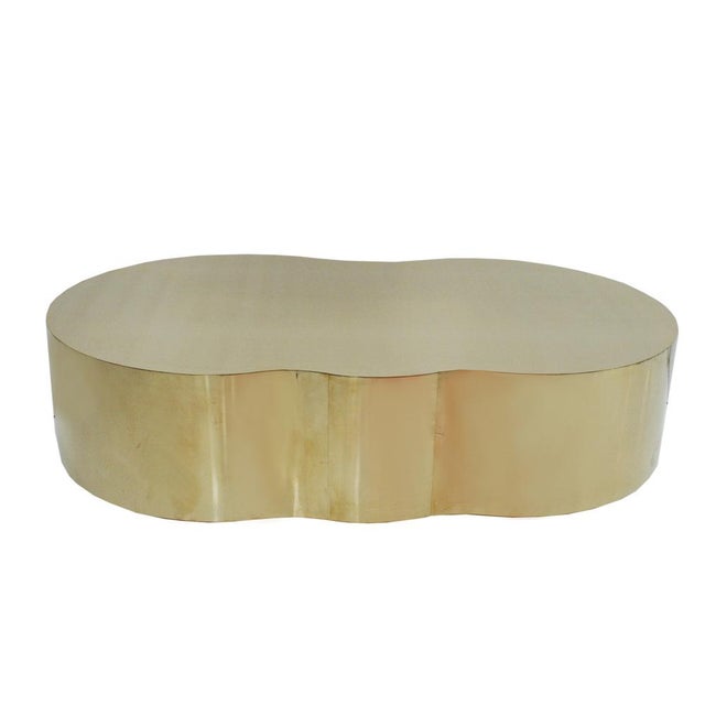 Curved Coffee Table with Brass-Plated Wooden Structure For Sale - Image 9 of 9