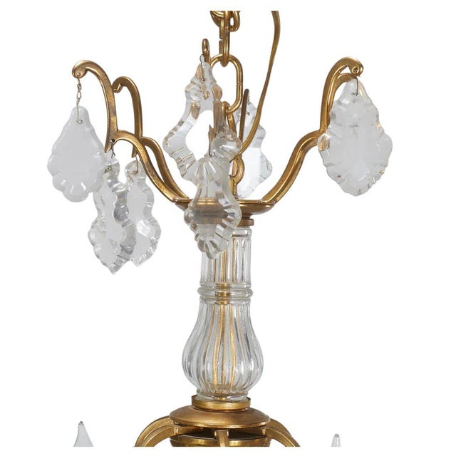 Mid 20th Century Louis XV Style Twelve Arm Brass and Faceted Crystal Chandelier For Sale - Image 4 of 4
