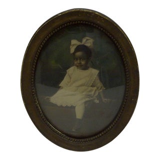 Vintage Bubble Glass Framed Black & White Photograph "Young Black Girl", 1920 For Sale