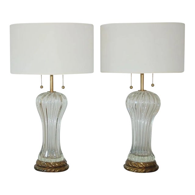 Clear Mid-Century Marbro Murano Glass Lamps For Sale - Image 9 of 10