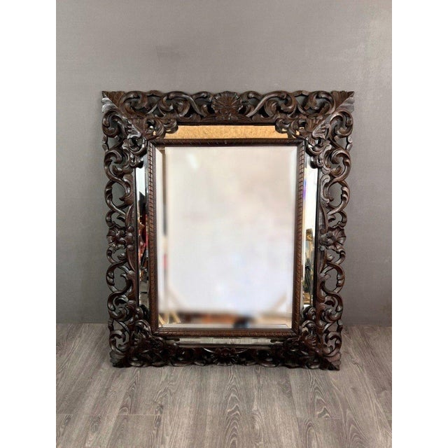 Baroque Large 19th Century Baroque Carved Wooden Mirror For Sale - Image 3 of 8