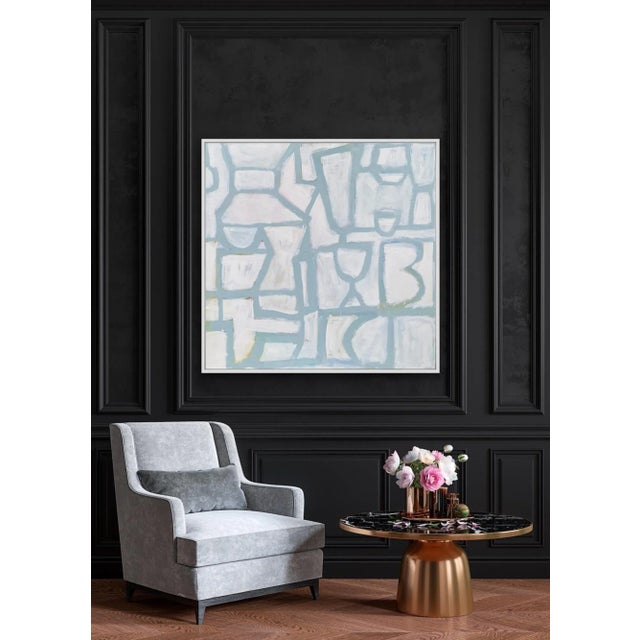 Acrylic on canvas, 48 x 48 x 1.5. Edges painted white, back wired, ready to hang. Signed on the verso.