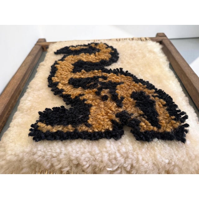 Vintage Mid-Century Woven Fiber Art Stylized Animal Motif Wall Hanging on Wood Frame For Sale - Image 11 of 12