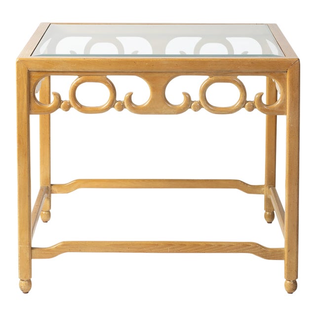 Vintage Oriental Chinoiserie Fretwork Glass Square Occasional Side Table For Sale