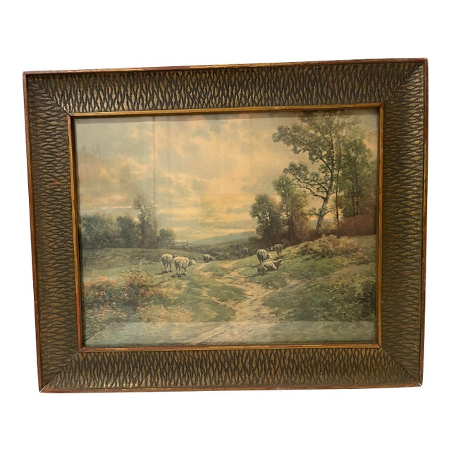 Antique Pastoral Watercolor Painting on Board, Signed Carl Weber For Sale