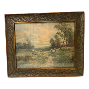 Antique Pastoral Watercolor Painting on Board, Signed Carl Weber