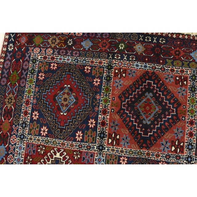 Textile Yalameh Rug 5′ X 6’6” Multicolor Wool Vintage Tribal Hand-Knotted Carpet For Sale - Image 7 of 14