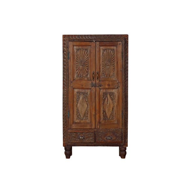 Antique Anglo-Indian Carved Teakwood Armoire For Sale - Image 4 of 6