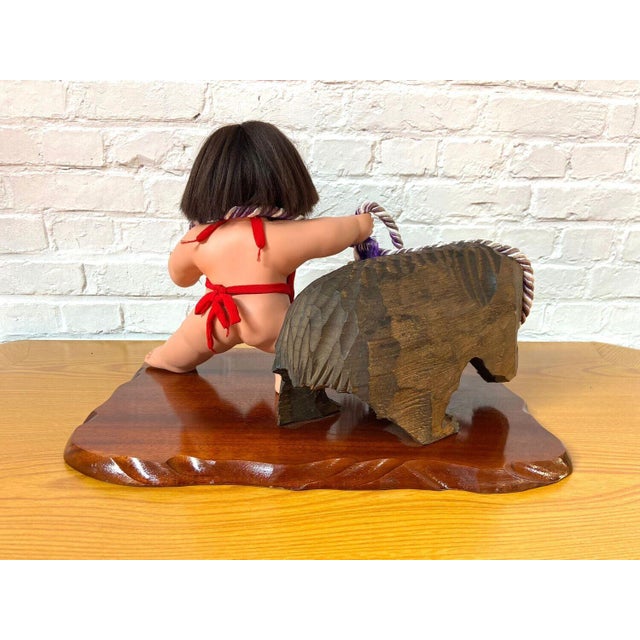 Vintage Japanese Kintarō Doll with Carved Wooden Bear, 1970s For Sale - Image 11 of 12