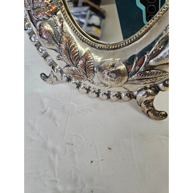 Vintage Silverplate Over Copper Easel Back Oval Repose Mirror For Sale - Image 4 of 7