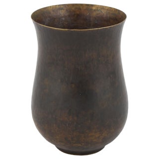 Dark Patina Brass Vase by Eugen Zint, Germany, 1960s For Sale