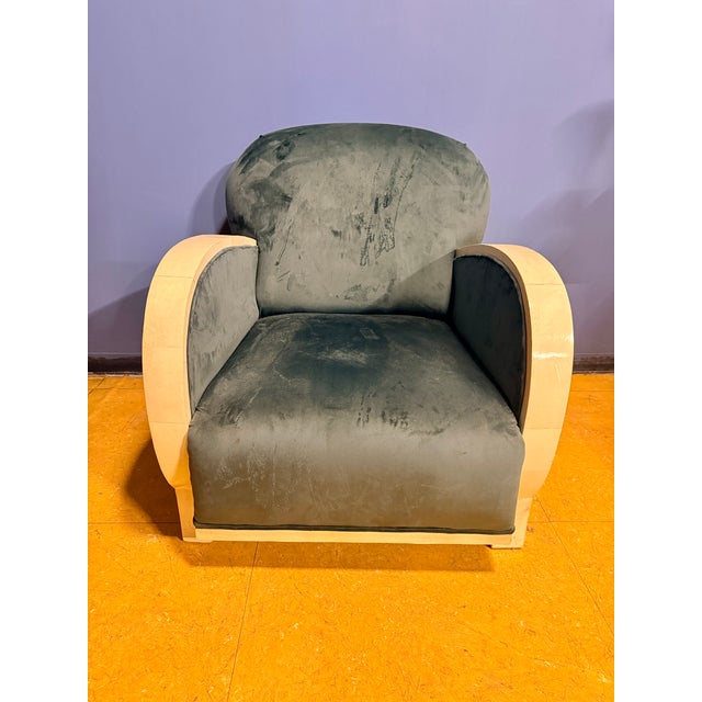 Art Deco Club Chairs in Parchment and Avion-Colored Velvet, 1930s, Set of 2 For Sale - Image 6 of 9