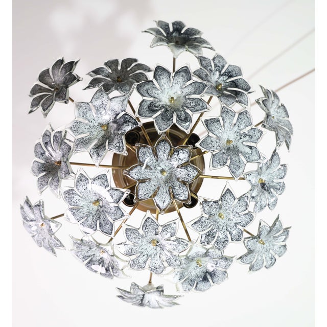 1970s Large Murano Vintage Ceiling Light Black Flowers For Sale - Image 13 of 17
