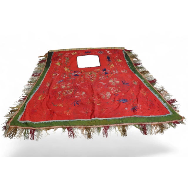 An exceptional example of an antique Uzbek Lakai Tribe silk embroidered Bukhara Horse Blanket dating to the third quarter...