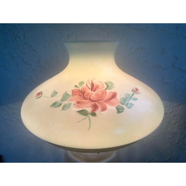 Green Mid-20th Century Hand-Painted Rose Floral Green Glass Lamp Shade For Sale - Image 8 of 12