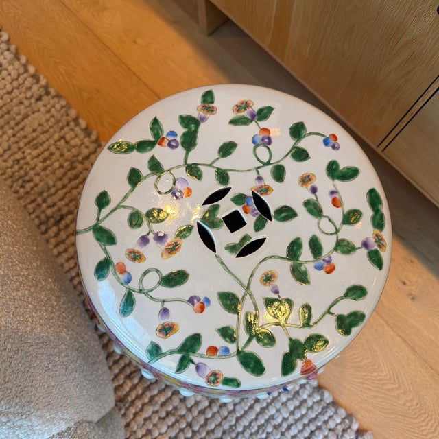 Altfield Hong Kong Hand-Painted Chinoiserie Ceramic Garden Stool With Birdcage Motif For Sale - Image 11 of 12
