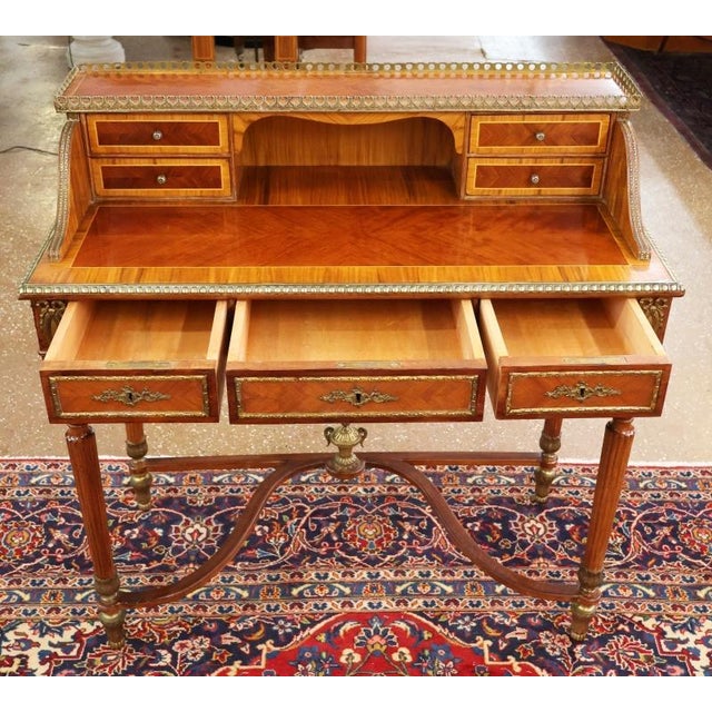 1950s French Louis XVI Inlaid Ormolu Mounted Ladies Writing Desk For Sale - Image 12 of 13