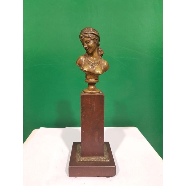 Small Antique French Bronze Bust of Odalisque with Red Marble Base For Sale - Image 3 of 6