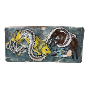 Antique 1800's Hand Painted Middle Eastern Lion Horse Pottery Majolica Wall Tile