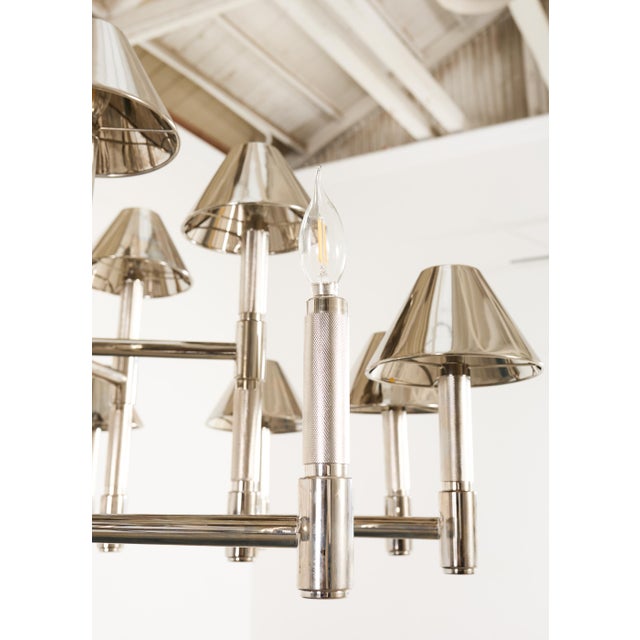 2000 - 2009 Ralph Lauren "Barrett Large Knurled Chandelier" Polished Nickel For Sale - Image 5 of 18