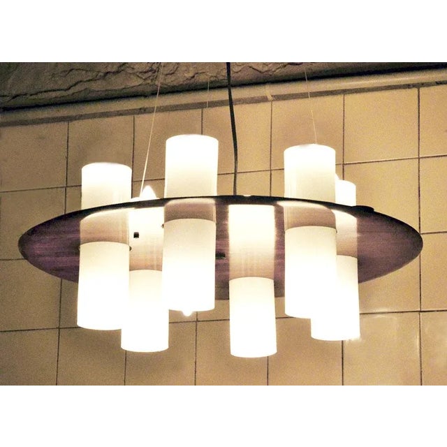 Rosewood &amp; Acrylic Glass Chandelier from Stilux Milano, 1960s For Sale - Image 4 of 10