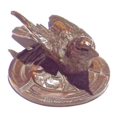 Antique French Black Forest-style hand-carved wood wild bird figurine. marked "# 012, Belman, Boxwoods, Made In France" on...