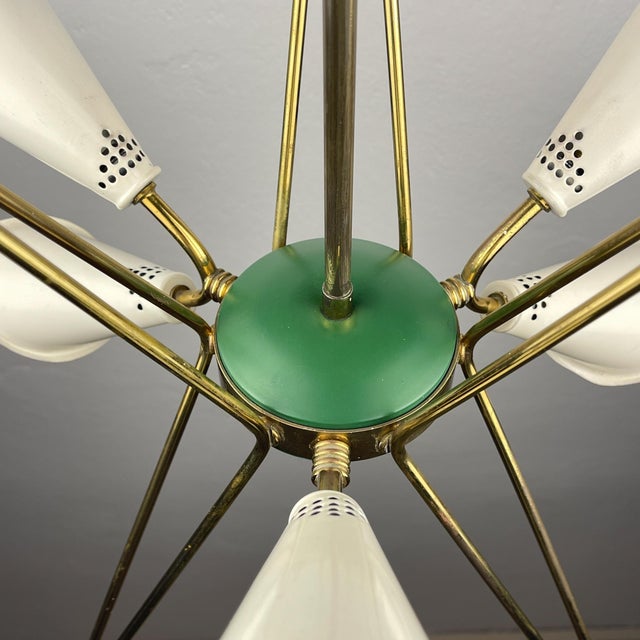Beige Mid-Century Modern Metal Chandelier from Stilnovo, 1970s For Sale - Image 8 of 18
