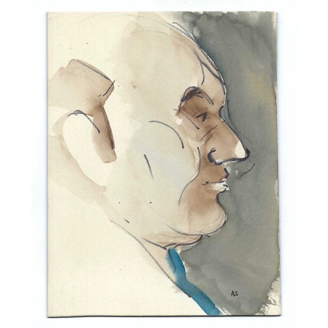 The artist in profile by Virginia artist Arthur Sembler (1911/12-1979). Watercolor on artist board, signed lower right....