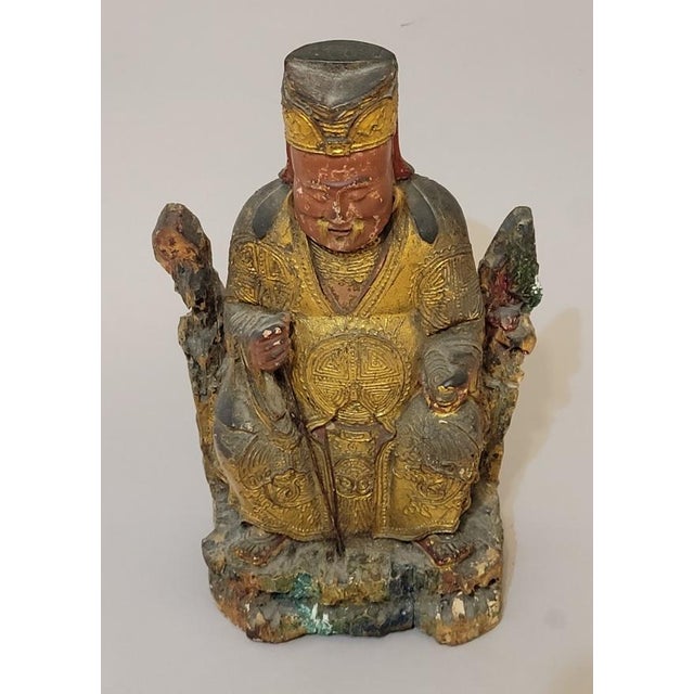 Early 19th C. Chinese Qing Gilt Lacquer Carved Wood Daoist Temple Deity Figure For Sale - Image 10 of 13