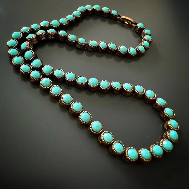 Glass Turquoise Tennis Mystic Necklace For Sale - Image 7 of 16
