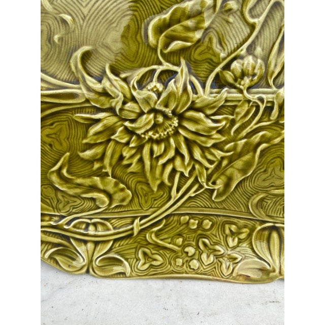 Green Majolica Asparagus Platter Keller & Guerin Saint Clement, Circa 1900.