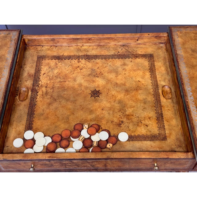 Wood Mid-20th Century Tooled Leather-Clad Games Table For Sale - Image 7 of 18