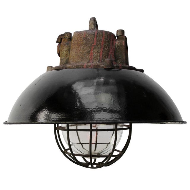 Vintage Industrial Factory Pendant Light in Black Enamel and Cast Iron For Sale - Image 6 of 6