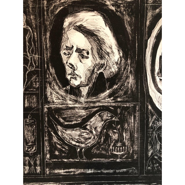 Rita Gombinski, Figural Abstract Mid Century Modern Lithograph Portraits, Judaica, Jewish Print, Mid 20th Century For Sale - Image 4 of 6