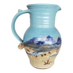 1980s Studio Pottery Blue Ceramic Stoneware Pitcher
