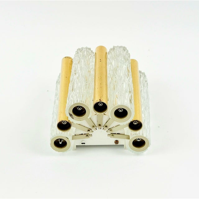 Metal Mid-Century Modern Ice Glass & Brass Wall Light/Sconce From Kaiser Leuchten, Germany, 1960s For Sale - Image 7 of 8