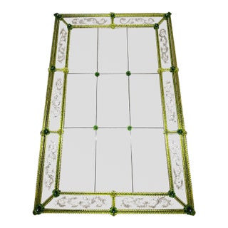 Contemporary Modern Green Venetian Mirror Hand-Carved Murano Glass For Sale