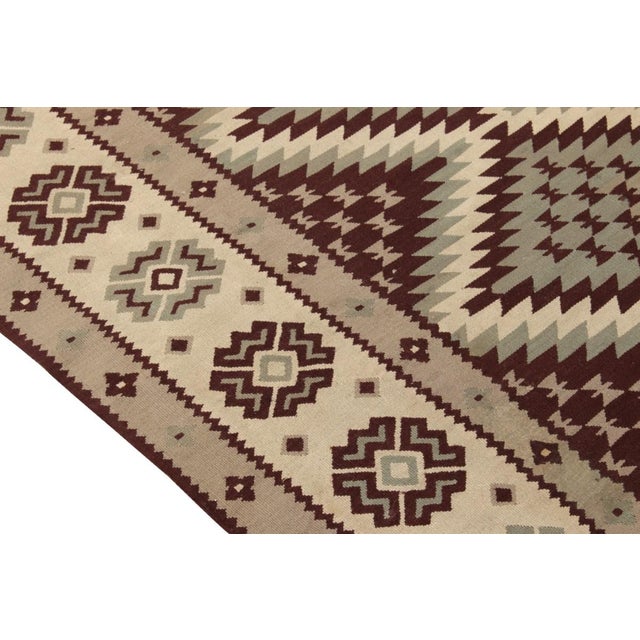 1950s Vintage Turkish Kilim Rug in Brown, Gray-Blue, Off-White Geometric Pattern For Sale - Image 5 of 5