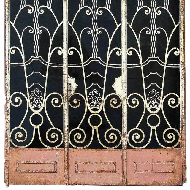 1920s Antique Art Deco Wrought Iron Doors With Transom For Sale - Image 5 of 5