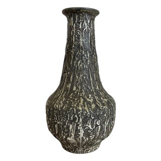 Brutalist Fat Lava Vase in Grey Ceramic attributed to Ilkra, Germany, 1970s For Sale