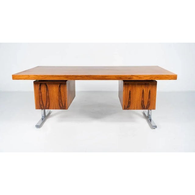 Mid-Century Modern Wooden and Chrome Desk, Italy, 1970s For Sale - Image 12 of 13