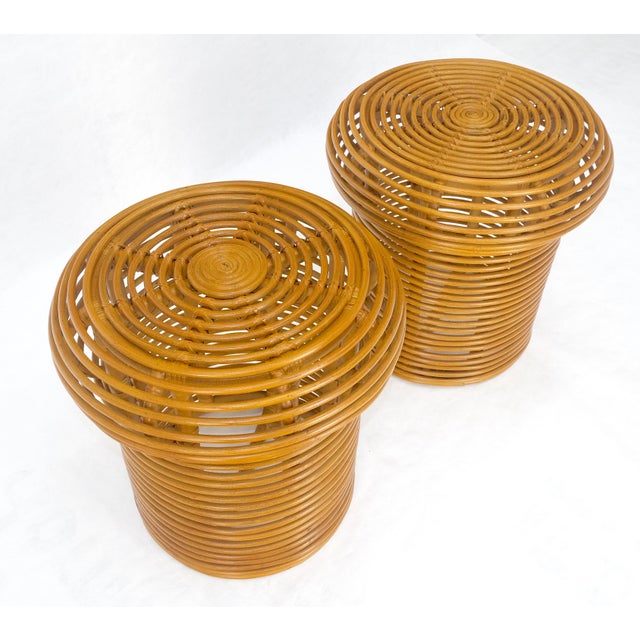 Pair of Mushroom Shape Wicker Side End Tables MINT For Sale - Image 11 of 11