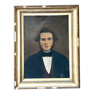 Vintage Boho 19th Century Folk Art Portrait of Man