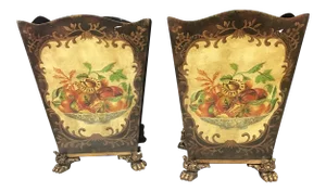 Paint Decorated Tole Planters - Italian Cache Pots - a Pair